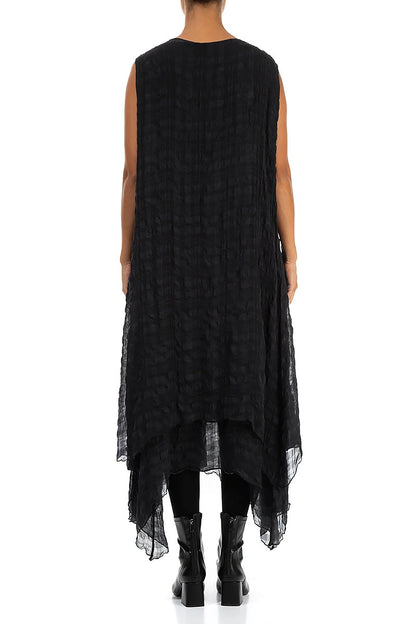 Sleeveless Flowy Black Textured Silk Dress