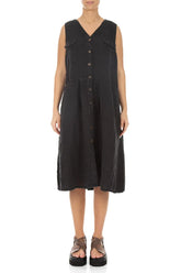 Sleeveless Four Pockets Charcoal Mélange Linen Dress 1