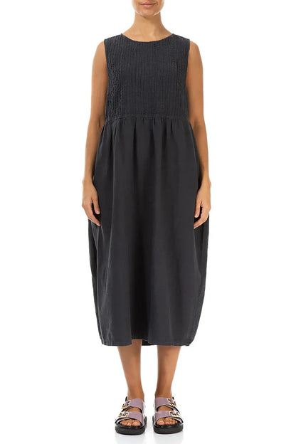 Sleeveless Graphite Pintuck Linen Dress 1