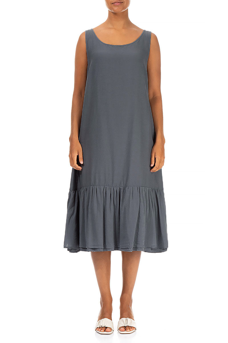 Sleeveless Graphite Silk Cotton Shift Dress 1