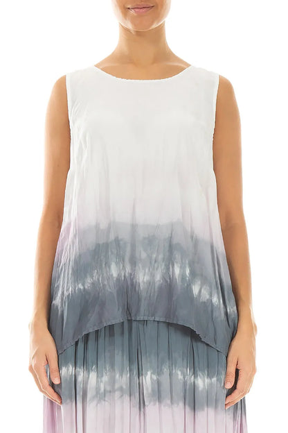 Sleeveless Grey Blush Ombré Crumpled Pure Silk Blouse 1