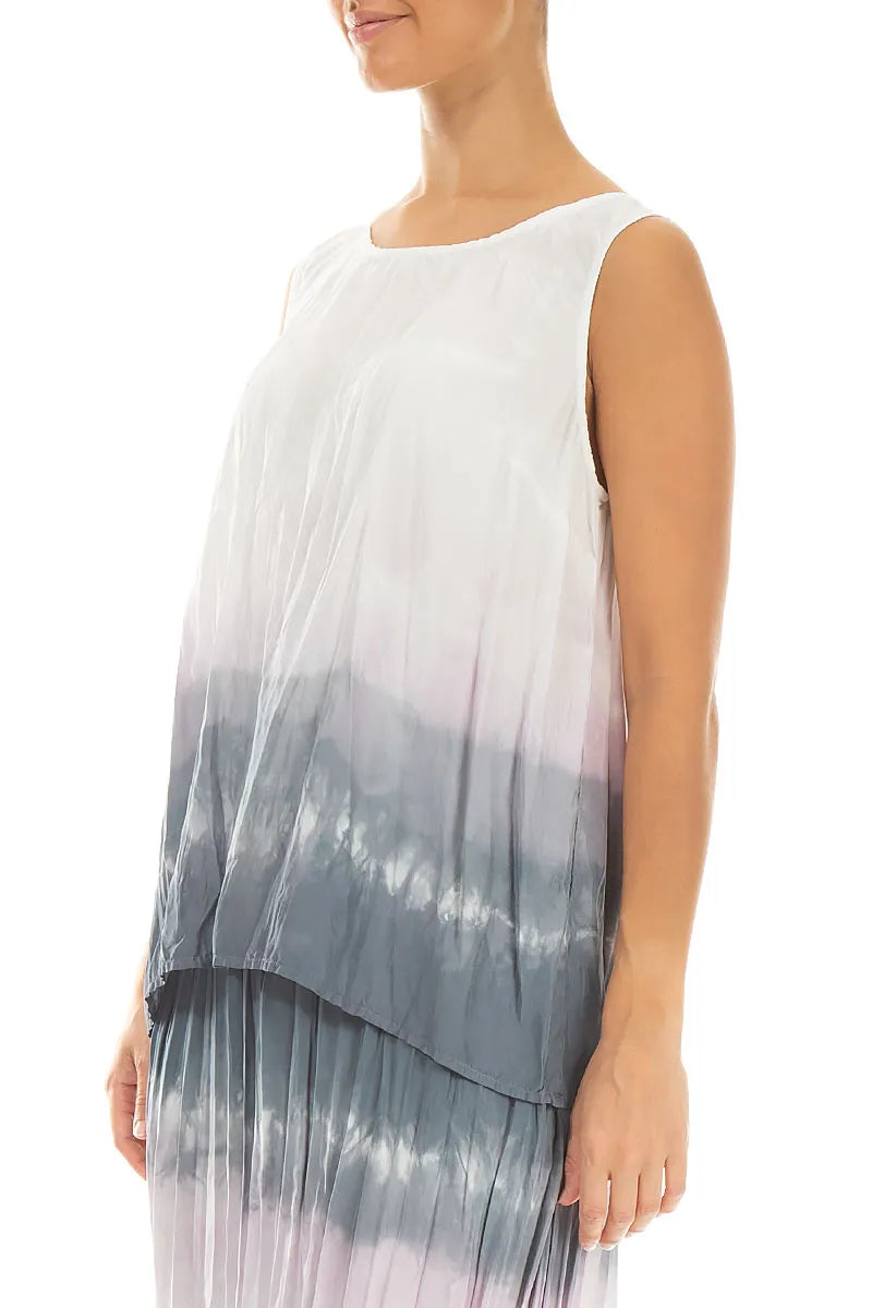 Sleeveless Grey Blush Ombré Crumpled Pure Silk Blouse 3