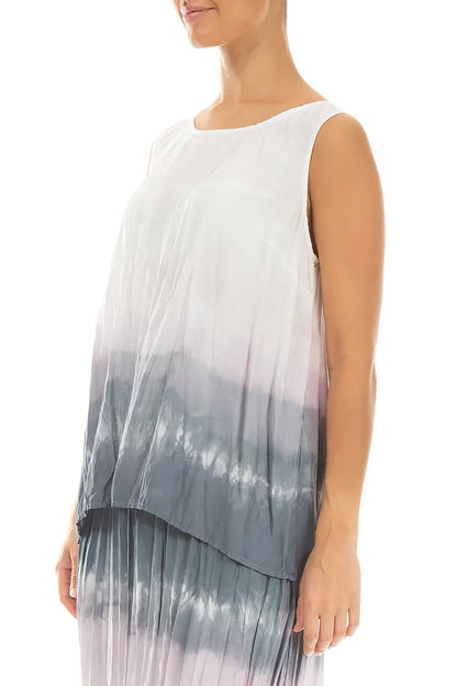 Sleeveless Grey Blush Ombré Crumpled Pure Silk Blouse 3