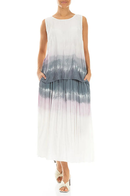 Sleeveless Grey Blush Ombré Crumpled Pure Silk Blouse 4