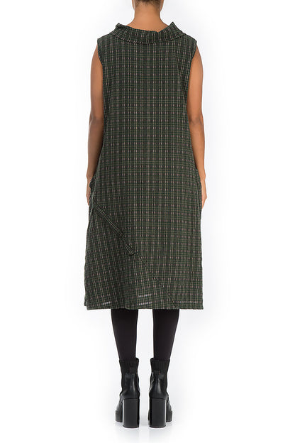 Sleeveless Khaki Plaid Wool Dress 2