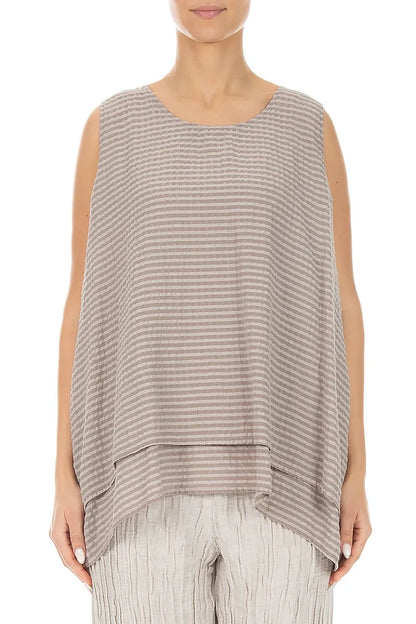 Sleeveless Layered Beige Textured Silk Blouse 1