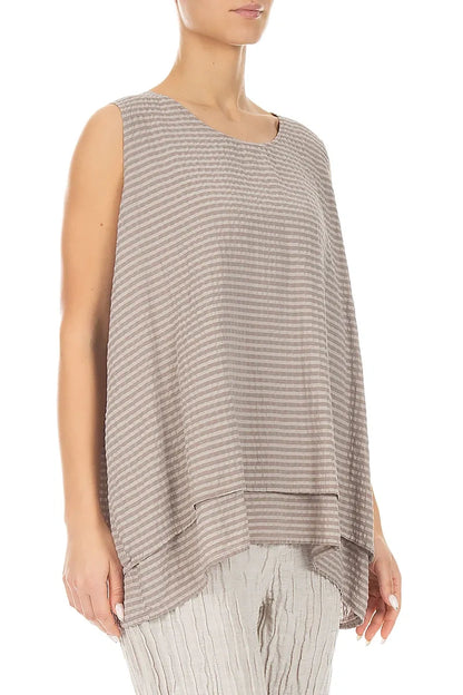 Sleeveless Layered Beige Textured Silk Blouse 3
