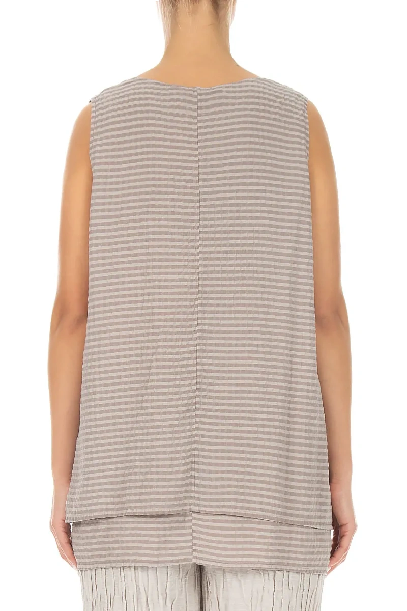 Sleeveless Layered Beige Textured Silk Blouse 2