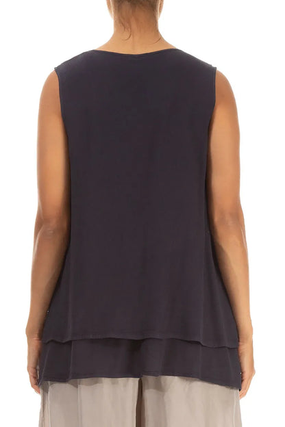 Sleeveless Layered Graphite Viscose Blouse 2