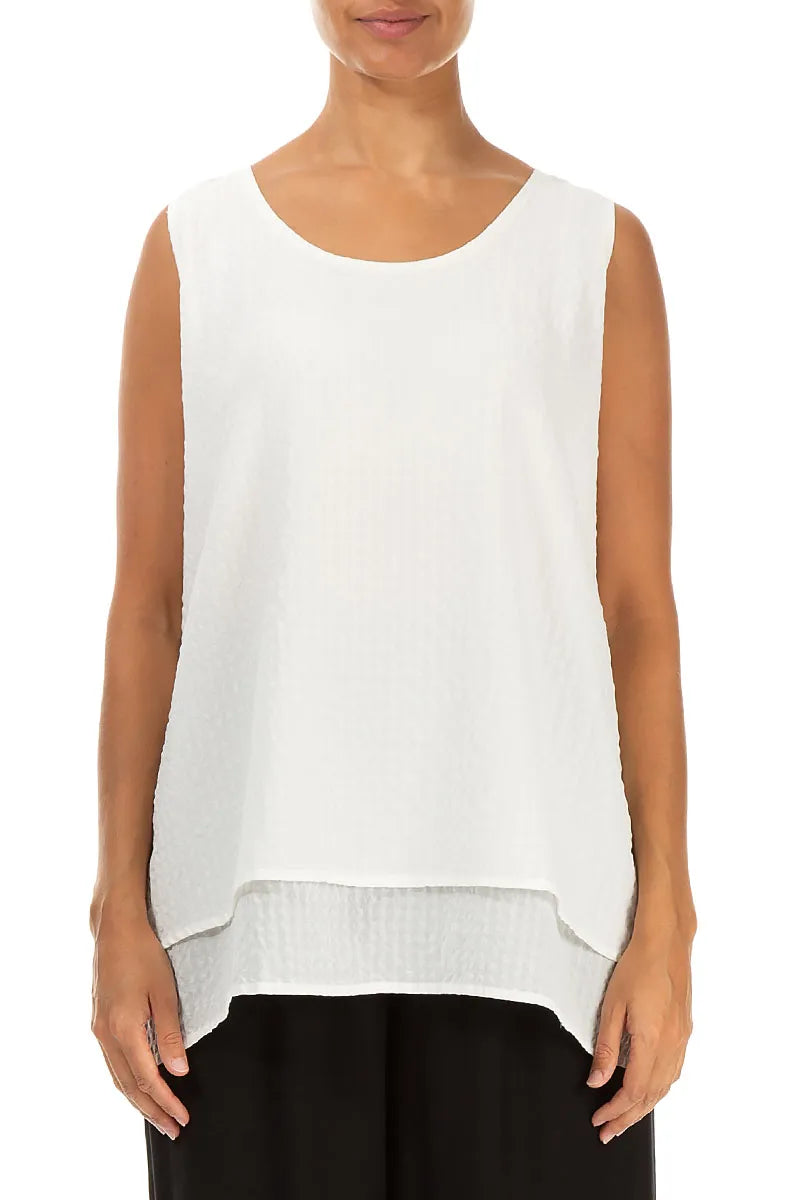 Sleeveless Layered Off White Textured Silk Blouse 1