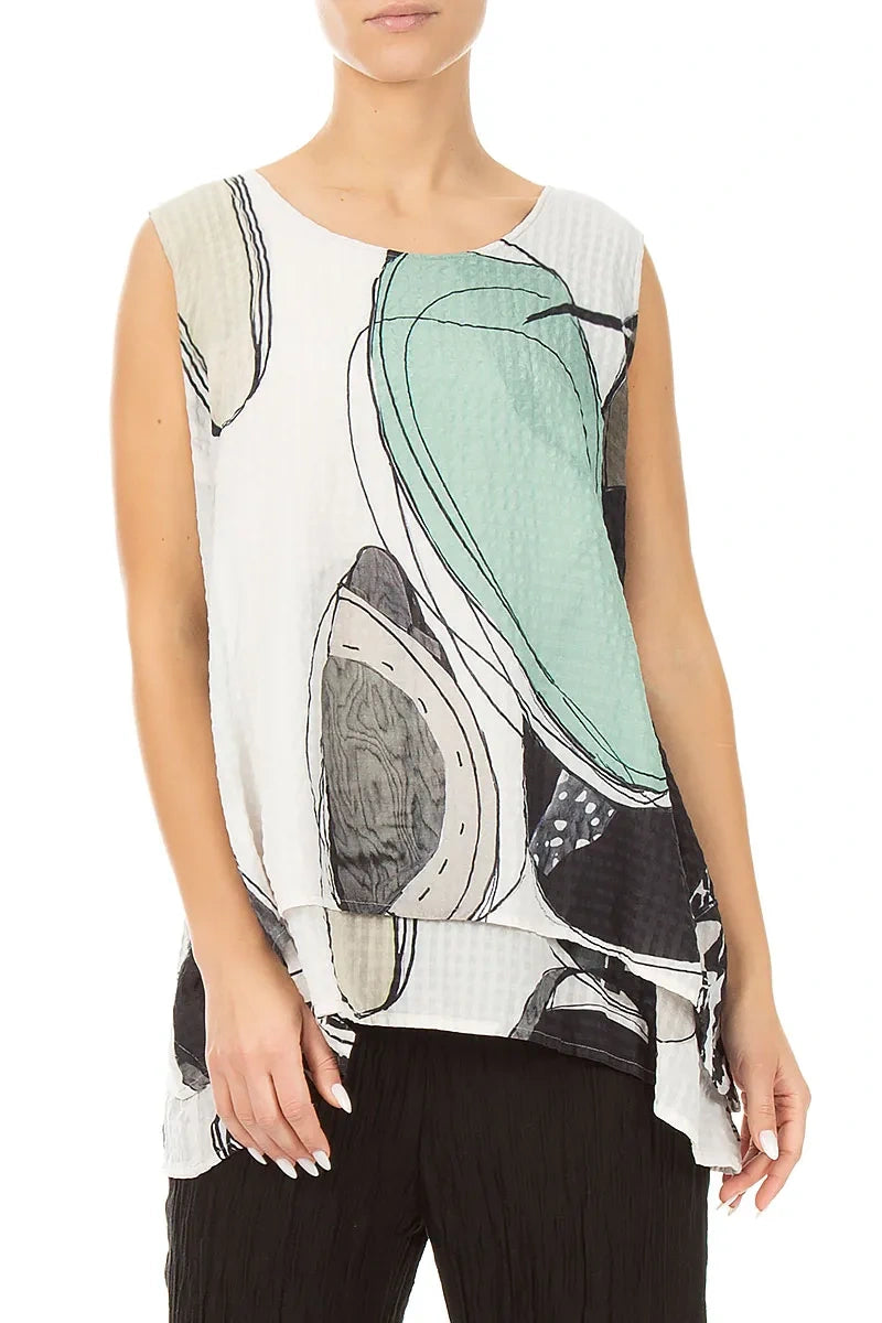 Sleeveless Layered Tumbled Stone Textured Silk Blouse 3