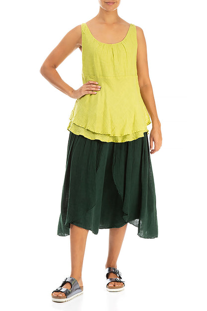 Sleeveless Layered Yellow Gauze Linen Blouse 4