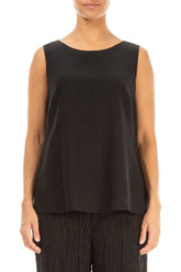 Sleeveless Longer Back Black Silk Bamboo Top 1