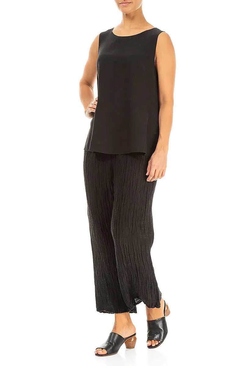 Sleeveless Longer Back Black Silk Bamboo Top 4