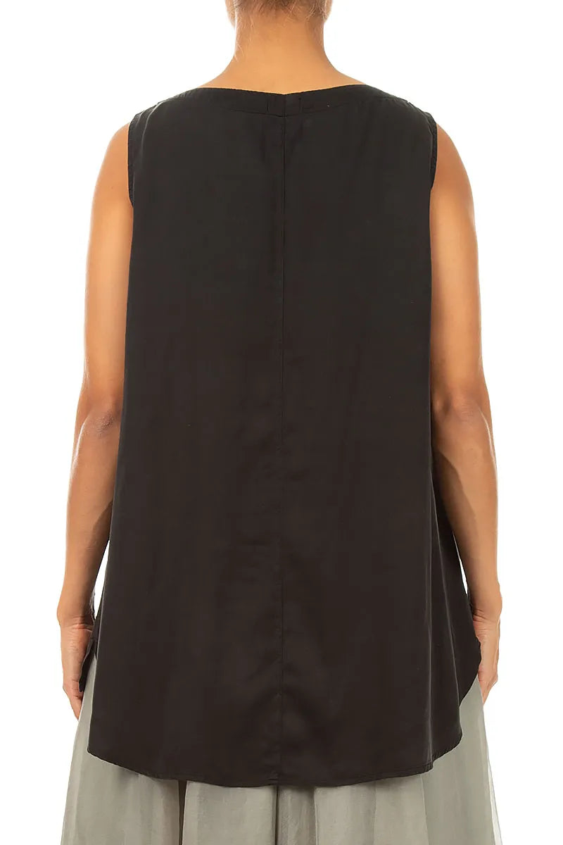 Sleeveless Longer Back Black Silk Top 2