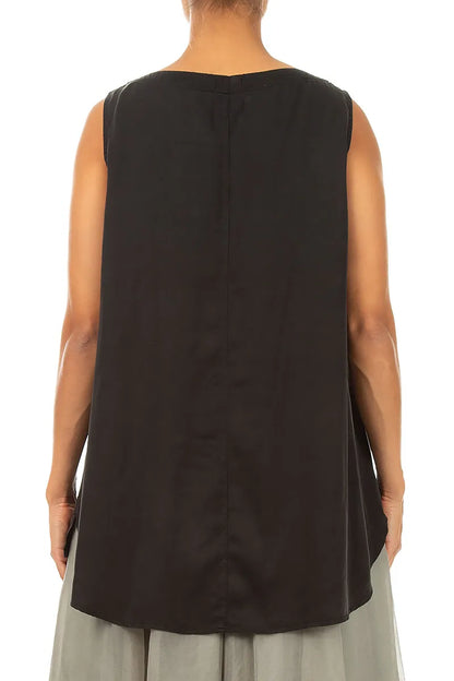 Sleeveless Longer Back Black Silk Top