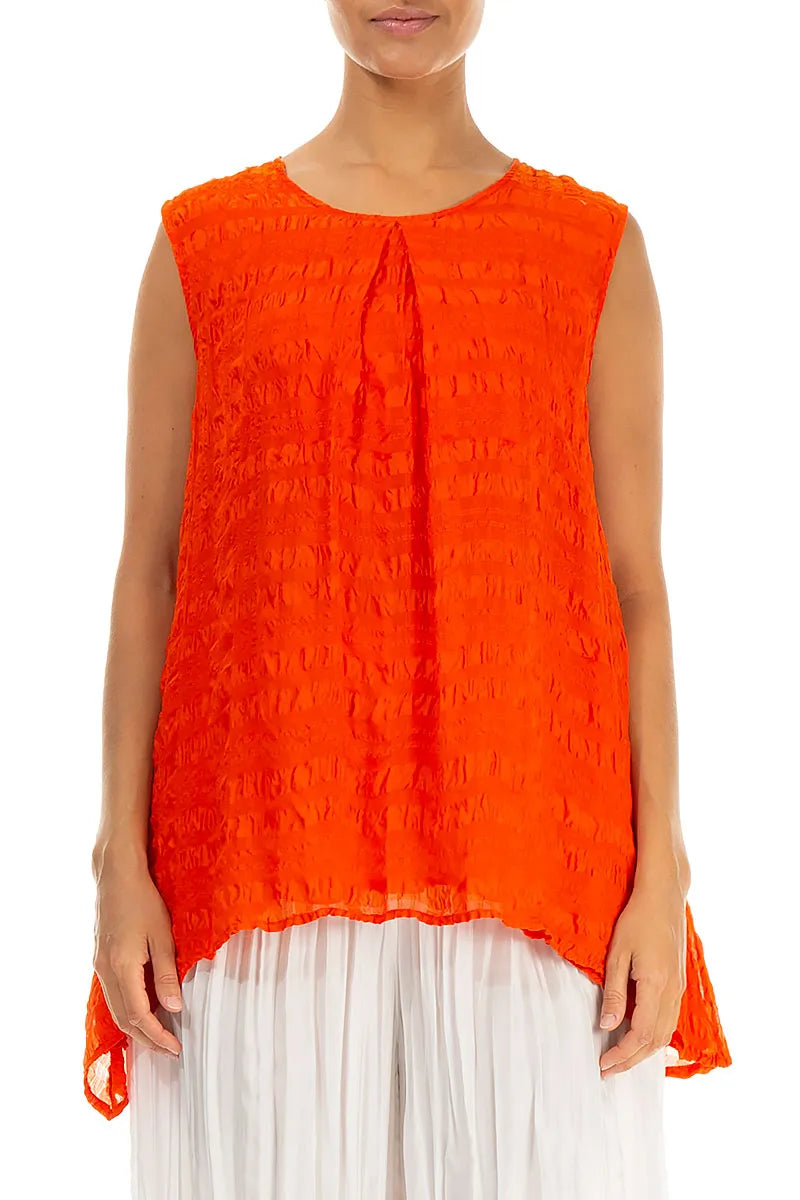Sleeveless Longer Back Flame Orange Light Silk Blouse 2