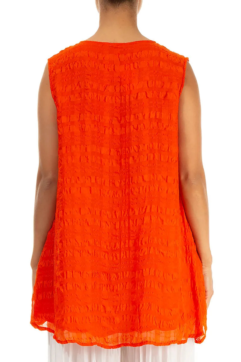 Sleeveless Longer Back Flame Orange Light Silk Blouse 3