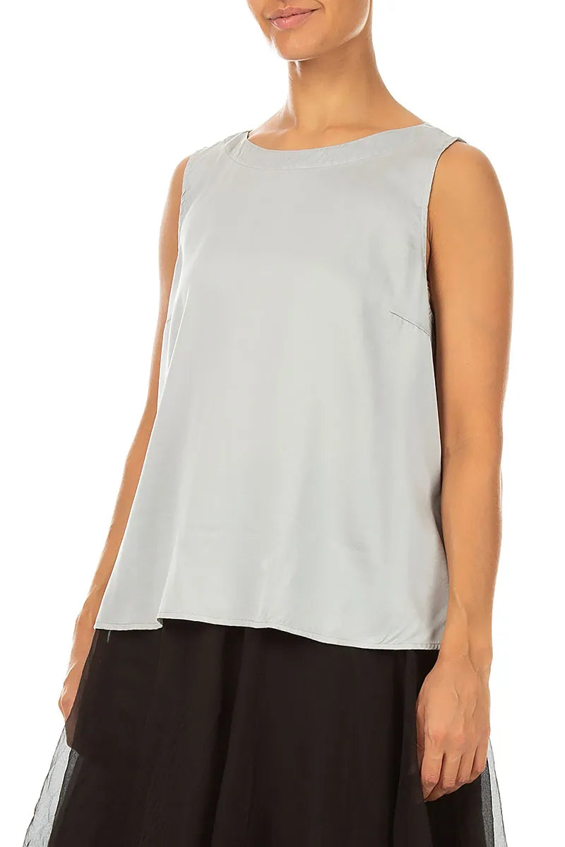 Sleeveless Longer Back Olive Grey Silk Top 3