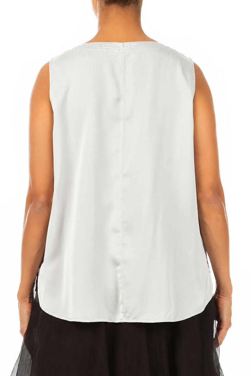 Sleeveless Longer Back Pearl Grey Silk Top 2
