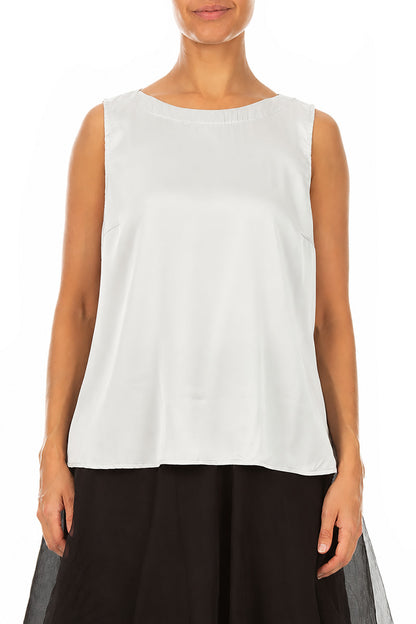 Sleeveless Longer Back Pearl Grey Silk Top 1
