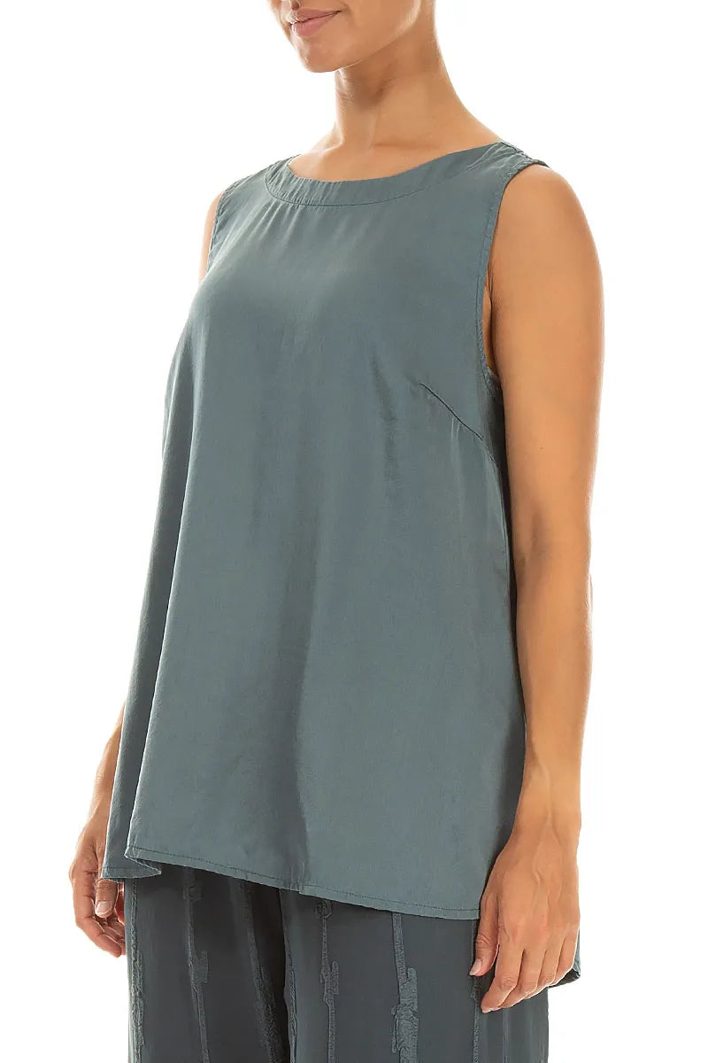 Sleeveless Longer Back Slate Silk Top 3
