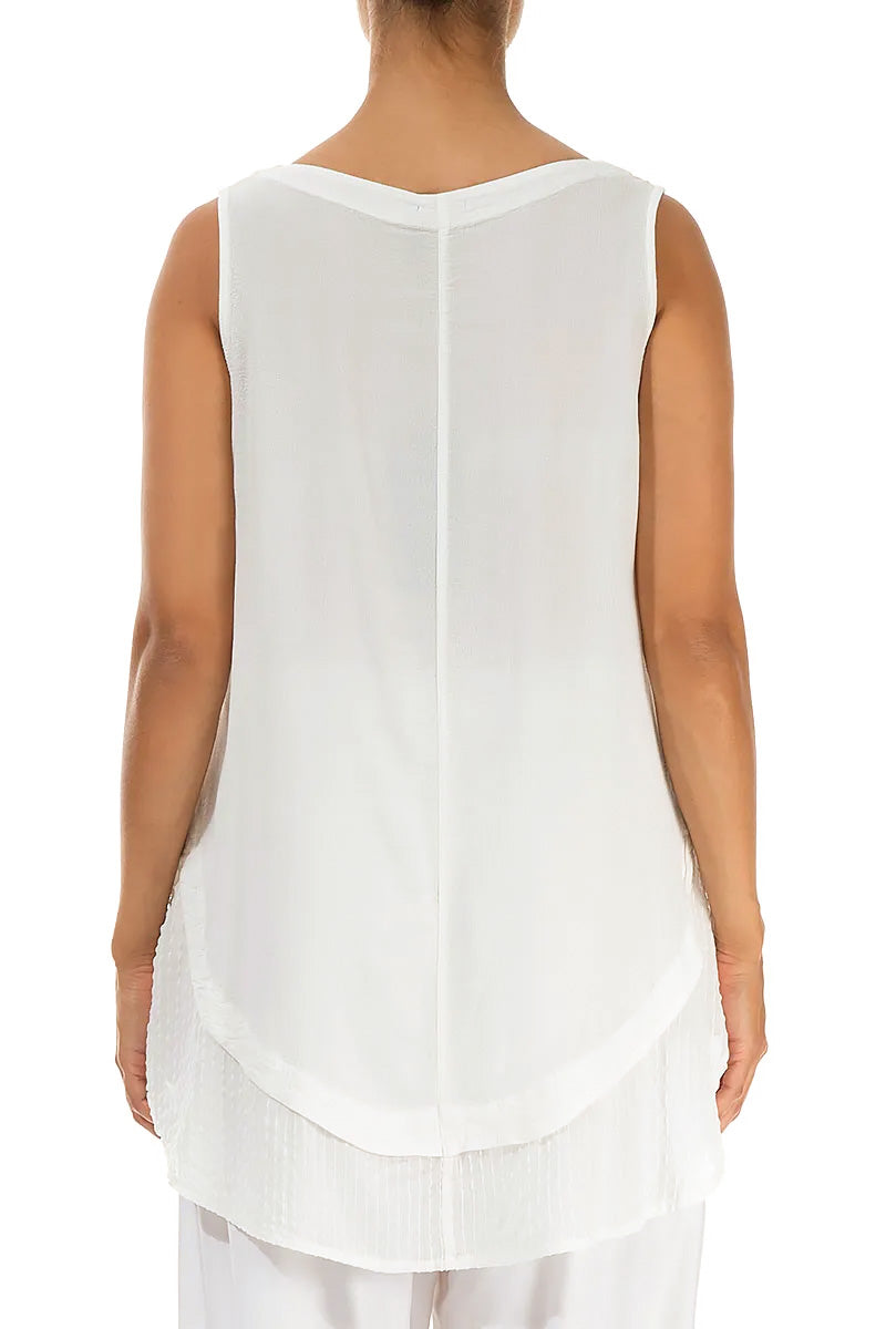 Sleeveless Loose White Silk Viscose Blouse 2