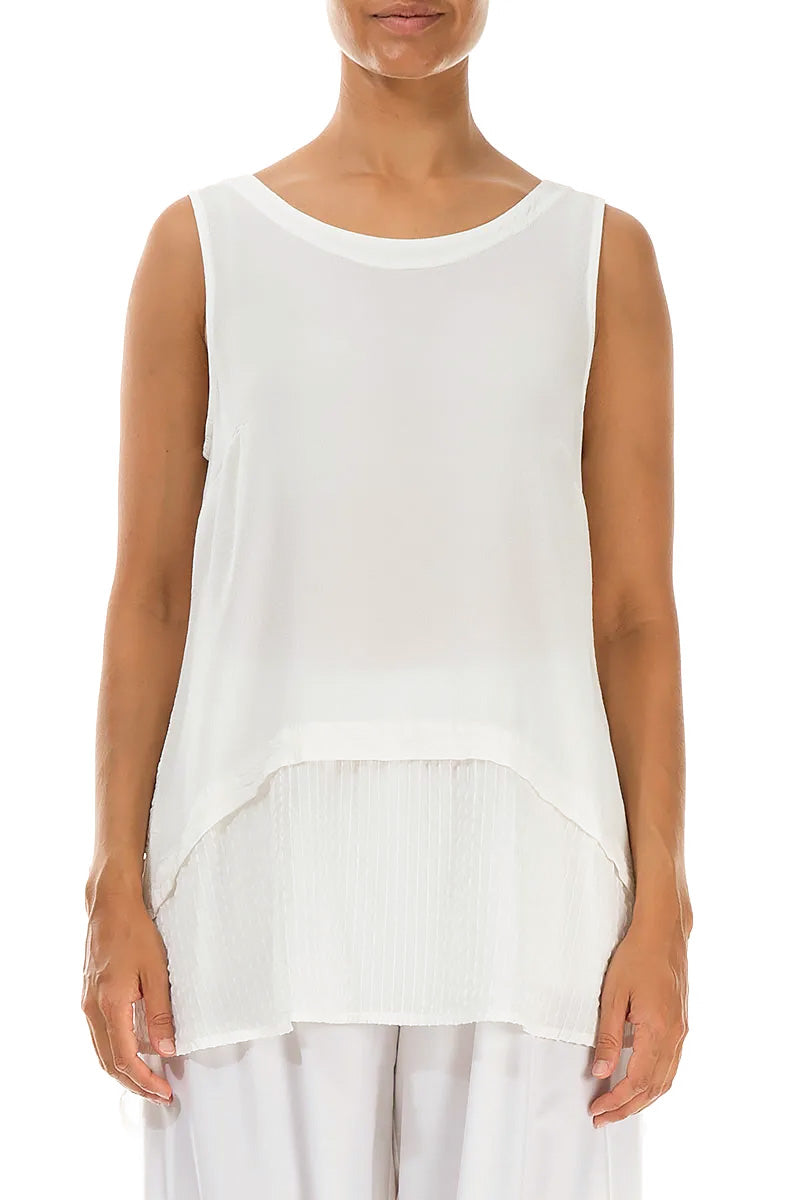 Sleeveless Loose White Silk Viscose Blouse 1
