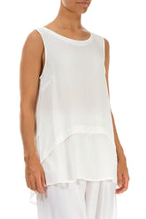 Sleeveless Loose White Silk Viscose Blouse 3