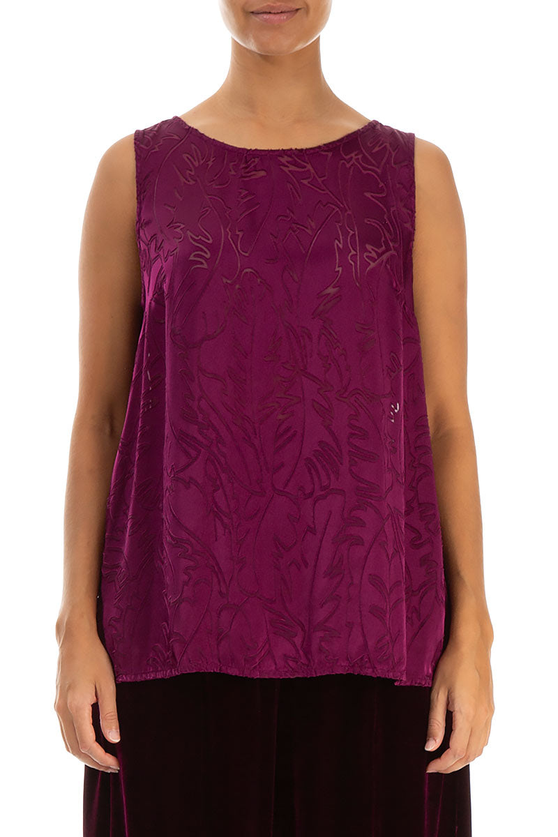 Sleeveless Magenta Devoré Feather Silk Top 1