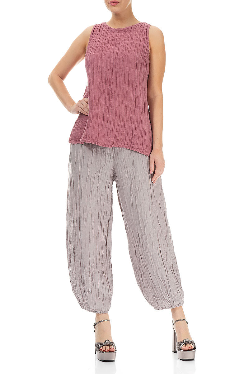 Sleeveless Mauve Taupe Crinkled Silk Top 4