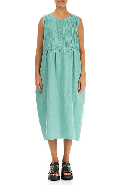 Ärmelloses Leinenkleid mit Biesen in Mint