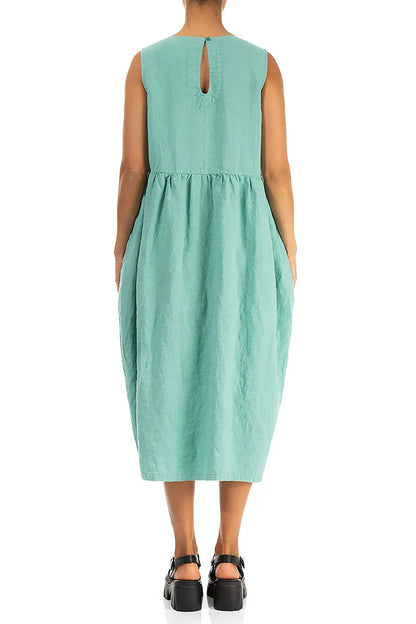 Ärmelloses Leinenkleid mit Biesen in Mint