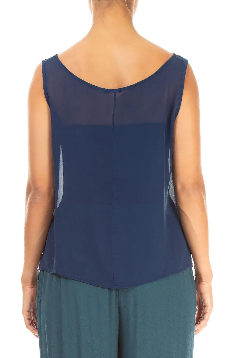 Sleeveless Navy Pure Silk Top 2