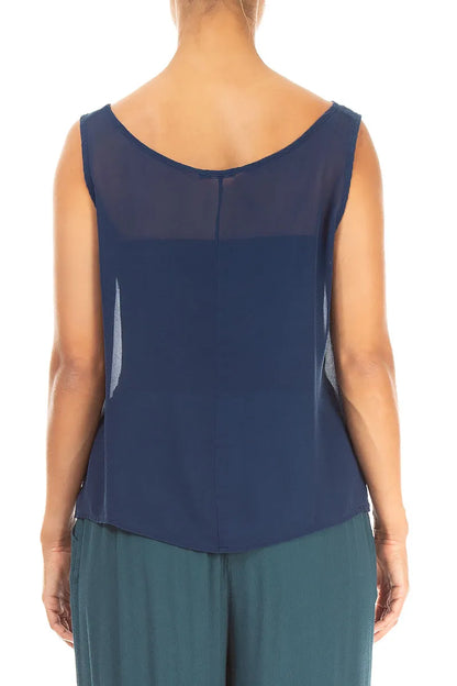 Sleeveless Navy Pure Silk Top 2