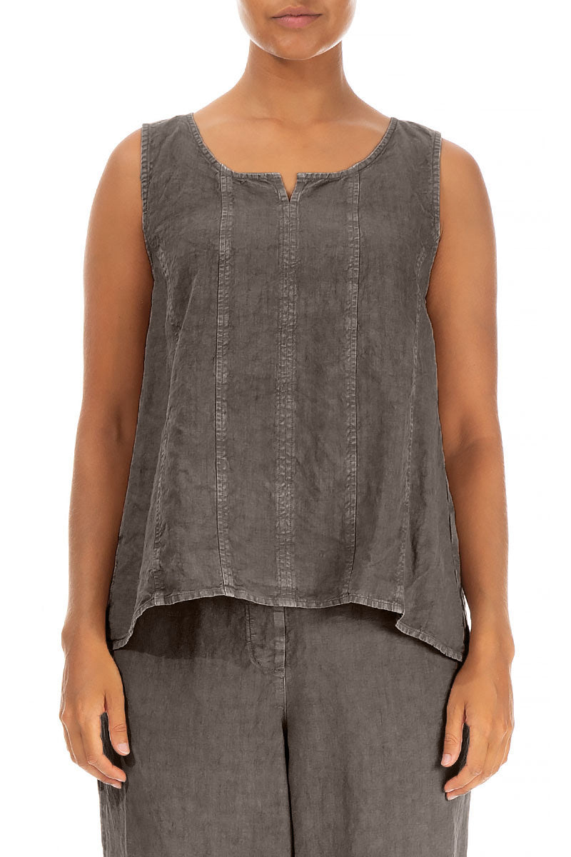 Sleeveless Off-Dye Truffle Linen Top 1