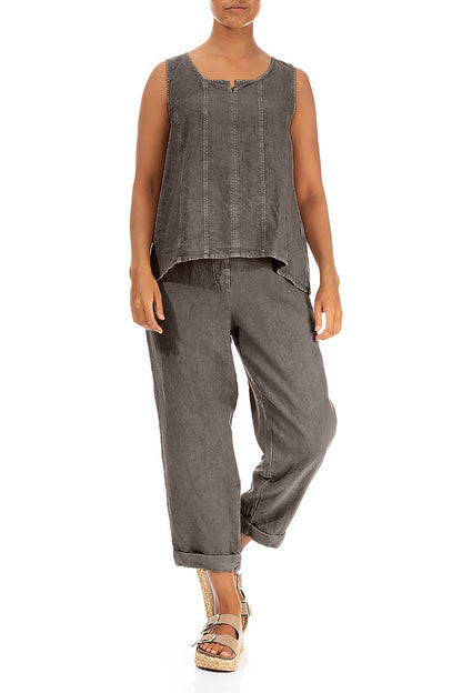 Sleeveless Off-Dye Truffle Linen Top 4