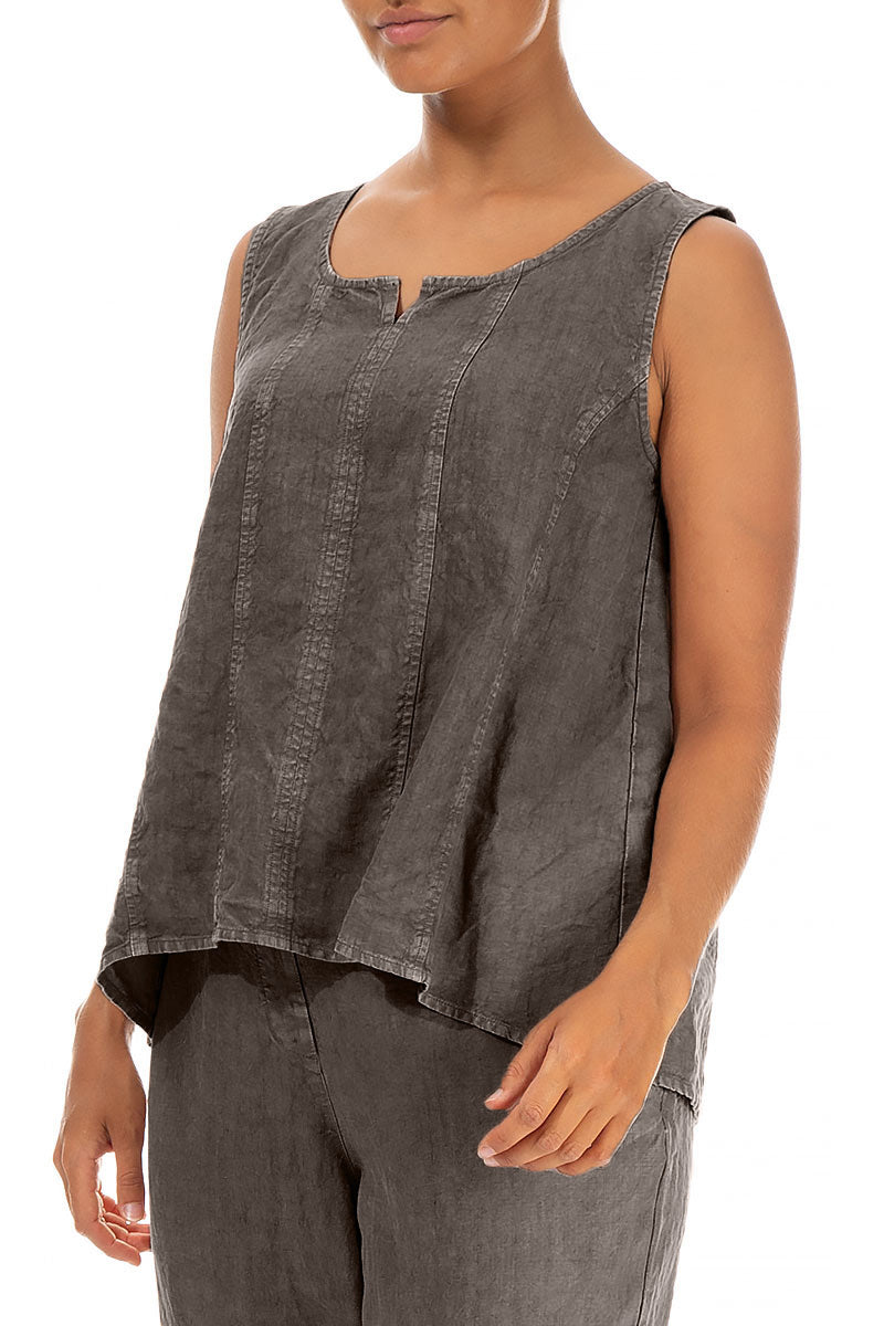 Sleeveless Off-Dye Truffle Linen Top 3