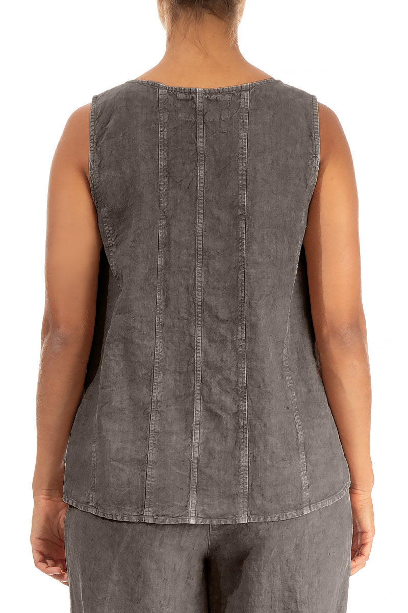 Sleeveless Off-Dye Truffle Linen Top 2
