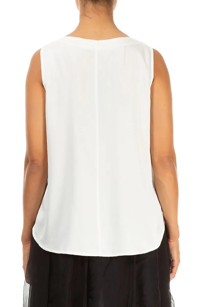 Sleeveless Off White Silk Top
