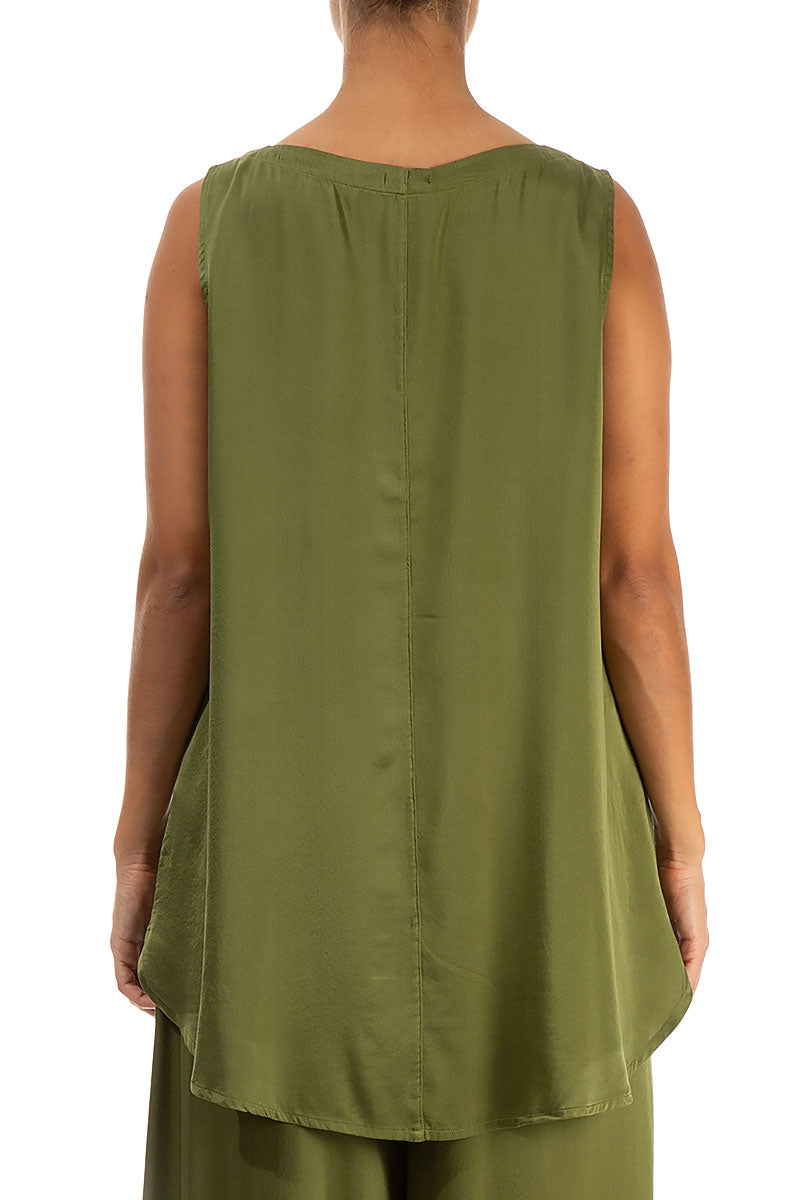 Sleeveless Olive Silk Top 2