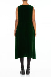 Sleeveless Pine Green Silk Velvet Shift Dress 2
