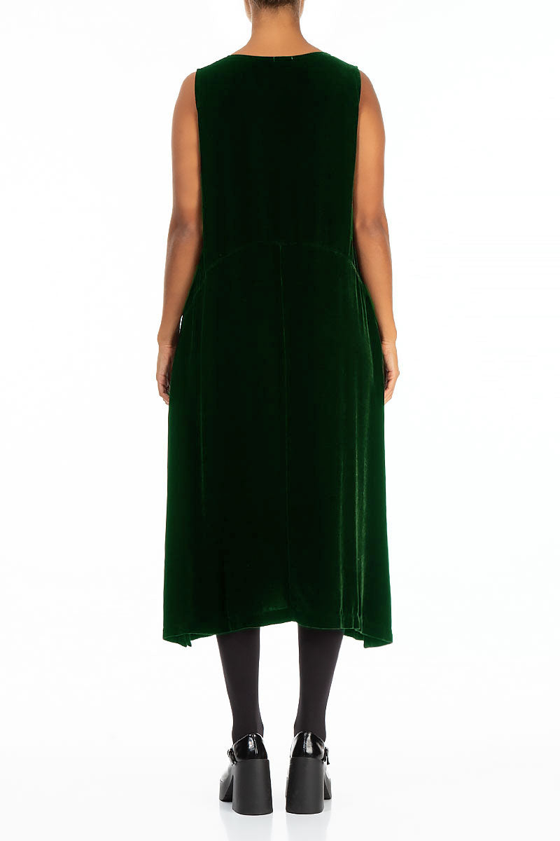 Sleeveless Pine Green Silk Velvet Shift Dress 2