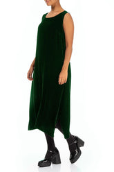 Sleeveless Pine Green Silk Velvet Shift Dress 3
