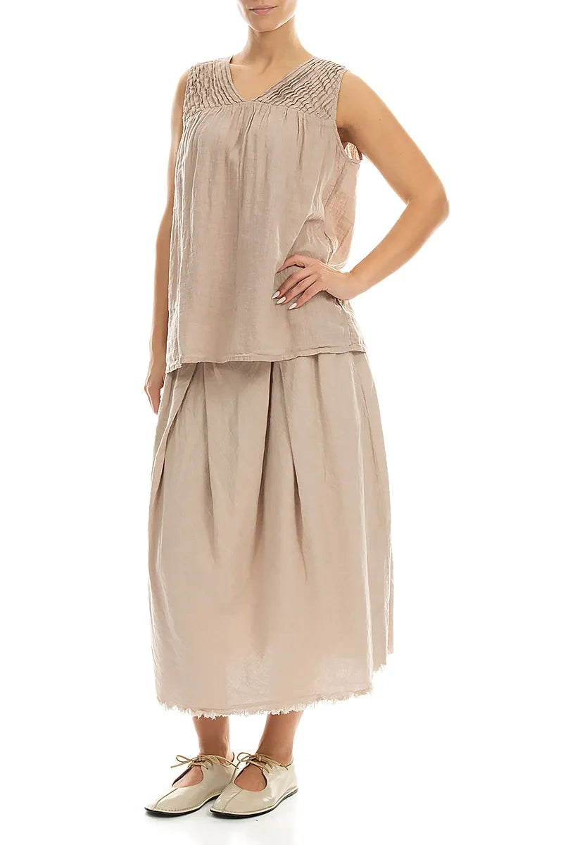 Ärmelloses plissiertes Leinen-Top in Beige