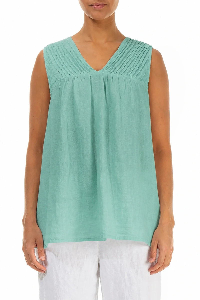 Sleeveless Pleated Mint Linen Top 1