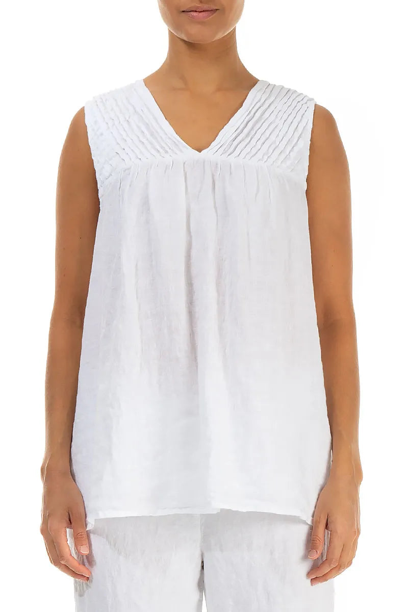Sleeveless Pleated White Linen Top 1