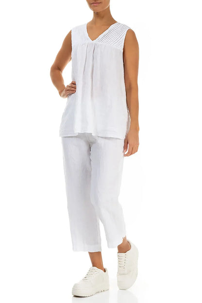 Sleeveless Pleated White Linen Top 4