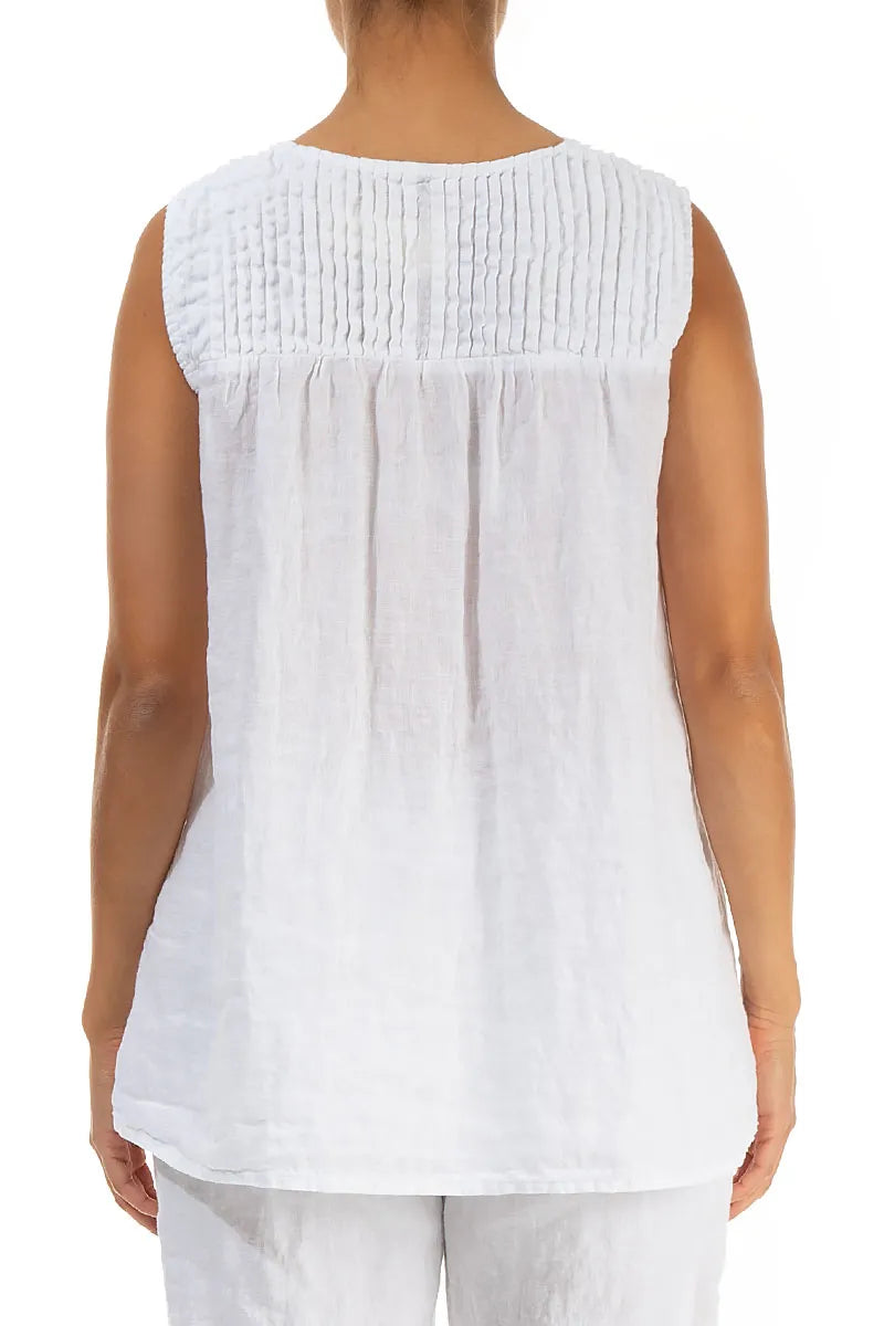 Sleeveless Pleated White Linen Top 2
