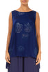 Sleeveless Roses Cobalt Blue Silk Top 1